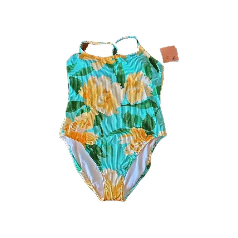 Shade And Shore Women's Tropical One Piece Swimsuit Size L High Leg Cheeky (236)